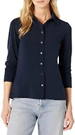 Amazon Essentials Women's Regular-Fit Matte Jersey Button-Down Shirt, 24 1/4" Length, Navy, XX-Large