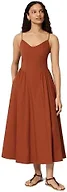 Amazon Essentials Women's Fit & Flare Thin Strap Cotton Poplin Midi Dress, Brick Red, X-Large
