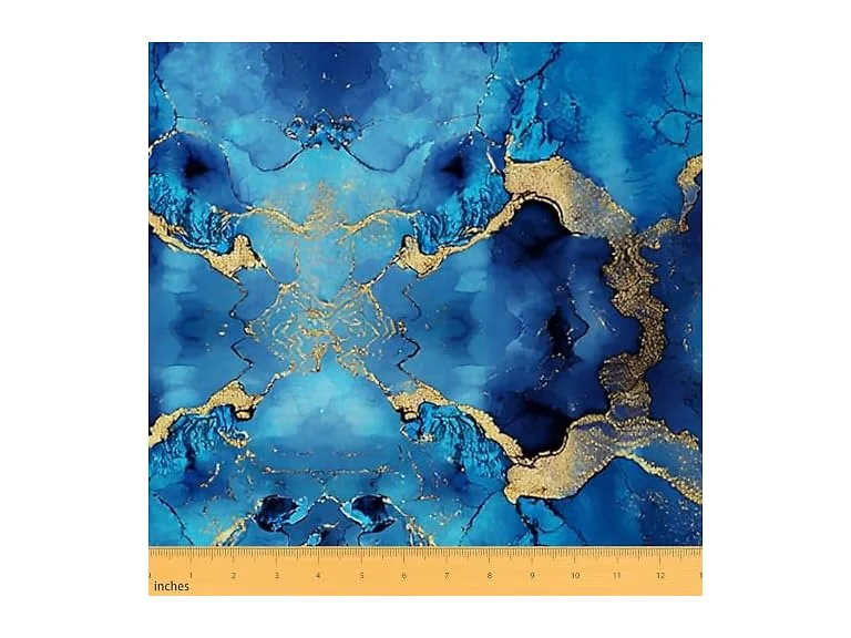Erosebridal Blue Gold Upholstery Fabric, Marble