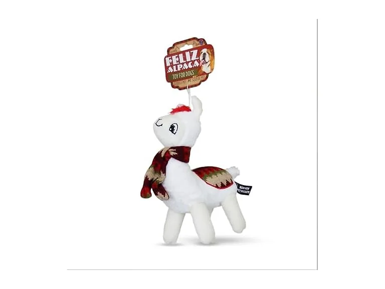 Bow Wow Pet Feliz Alpaca with Scarf Plush Squeaky Dog Toy