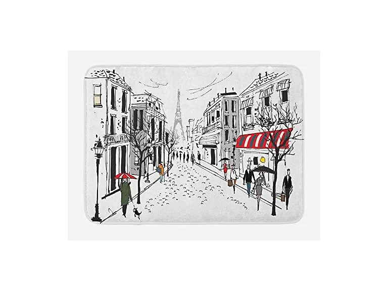 Ambesonne Paris Bath Mat, Old French Pedestri