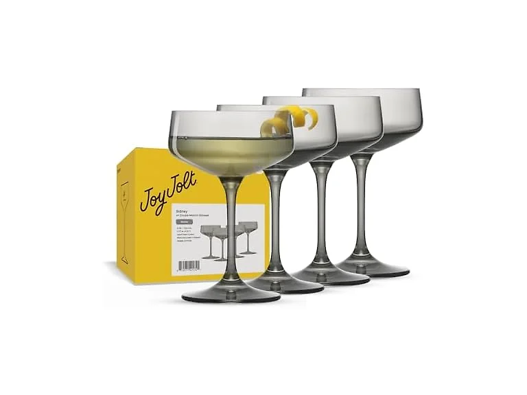 JoyJolt Sidney Cocktail Coupe Glasses Set of 4 | 8 oz Gray