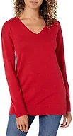 Amazon Essentials Women's Lightweight V-Neck Tunic Sweater, Long Sleeve, Ribbed (Available in Plus Size), Red, Large
