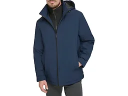 Dockers Men's Dwight Soft Shell Bib Jacket, Navy Hooded, Large