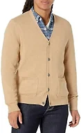 Amazon Essentials Men's V-Neck Cotton Knitted Cardigan Sweater, Ribbed, Camel Heather, X-Large
