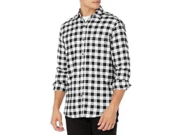 Amazon Essentials Men's Regular Fit Long-Sleeve Flannel Shirt, Soft Brushed Cotton, Lightweight yet Warm, Black Buffalo Plaid, X-Large