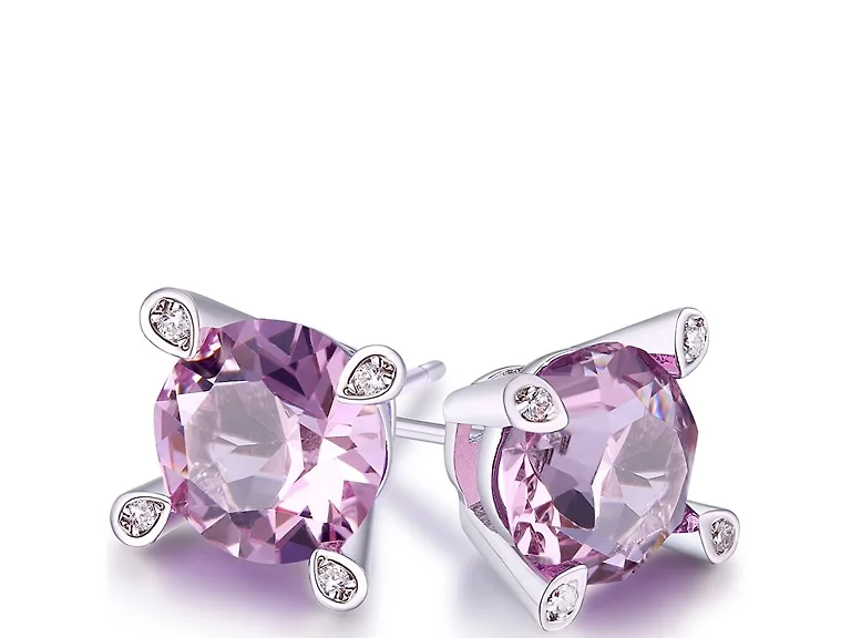 Amethyst Stud Earring in 18K White Gold