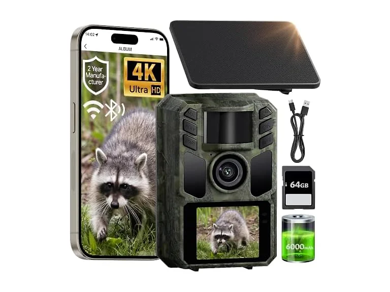 FKPCAM Trail Camera Solar WiFi 4K 64MP