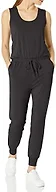 Amazon Essentials Women's Studio Terry Fleece Jumpsuit, Stretchy Drawstring Lounge (Available in Plus Size), Black, X-Large