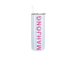 Slant Party Supplies - Skinny Travel Tumblers Stainless Steel Insulated Drink Tumbler with Slider Lid, 16-Ounce, Blue White Mahjong