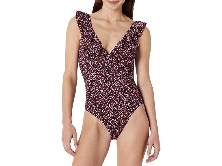 Amazon Essentials Women's Ruffle V-Neck Swimsuit