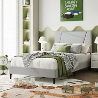 IOILORI Twin Size Bed Frame Platform with Velvet Upholstered Headboard, Geometric, Sturdy Frame and Wooden Slats, Noiseless, No Box Spring Required, Easy to Assemble,Light Gray