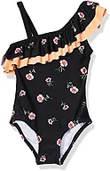 Kanu Surf Girls' Morgan Floral Ruffle 1-Shoulder 1-Piece Swimsuit, Black, 6X