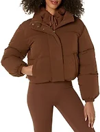 Amazon Essentials Women's Cropped Full-Zip Puffer Jacket, Winter Warm, Stand Collar, Deep Brown, XX-Large