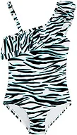 Kanu Surf Girls' Morgan Floral Ruffle 1-Shoulder 1-Piece Swimsuit, Zoey White,3T