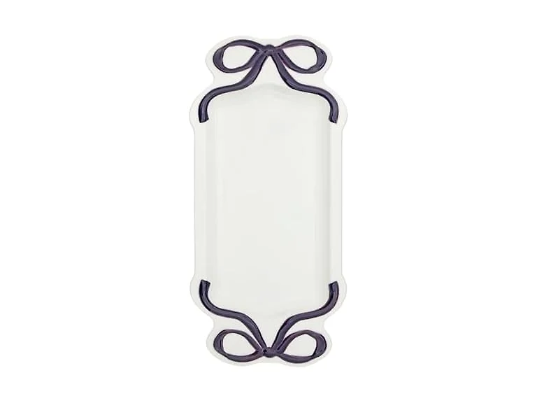  Ceramic Rectangular Serving Plate, 14", Lavender Bow