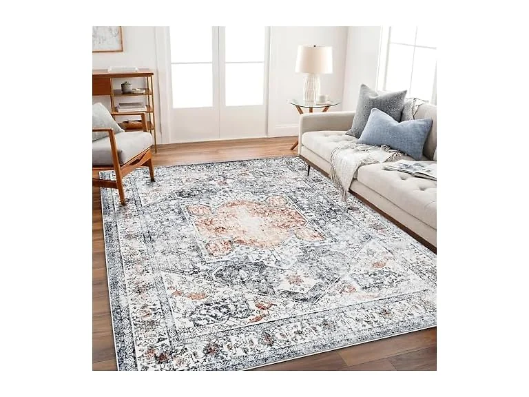 CHAMPLANT Greu/Orange Area Rug 8' x 10'