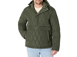 Amazon Essentials Men's Anorak Hooded Quarter-Zip Puffer Coat, Dark Olive, Medium