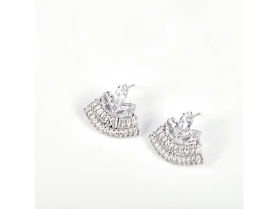 Silver Fan CZ Stud Earrings