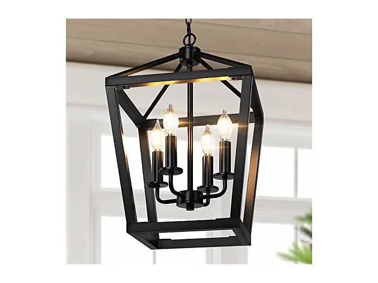 BrightHome Farmhouse Chandelier 4-Light, Black, 19.5"