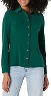 Amazon Essentials Women's Regular-Fit Matte Jersey Button-Down Shirt, 24 1/4" Length, Dark Green, XX-Large