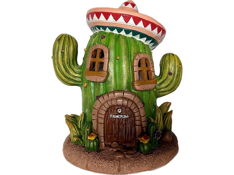 7.5" Resin Solar LED Cactus House