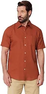 Amazon Essentials Men's Regular Fit Short Sleeve Linen Shirt, Slim-Fit Cotton Pique, Brick Red, X-Small