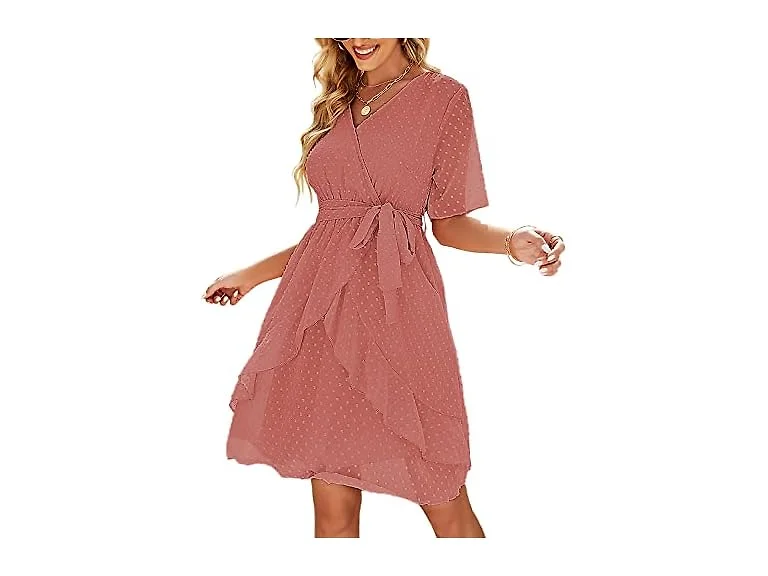 Sherosa Women (M) Smocked Dress Ruffle Tie Dress