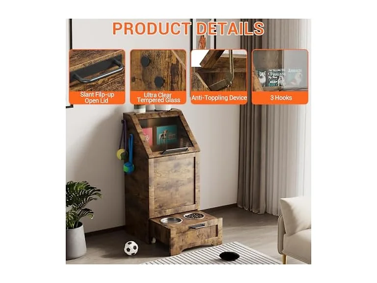 MOVECOM Top Opening Dog Feeding Station, Brown