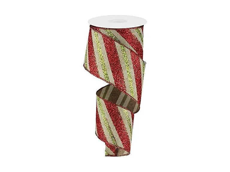 Craig Bachman Diagonal Glitter Stripe Wired Edge Ribbon