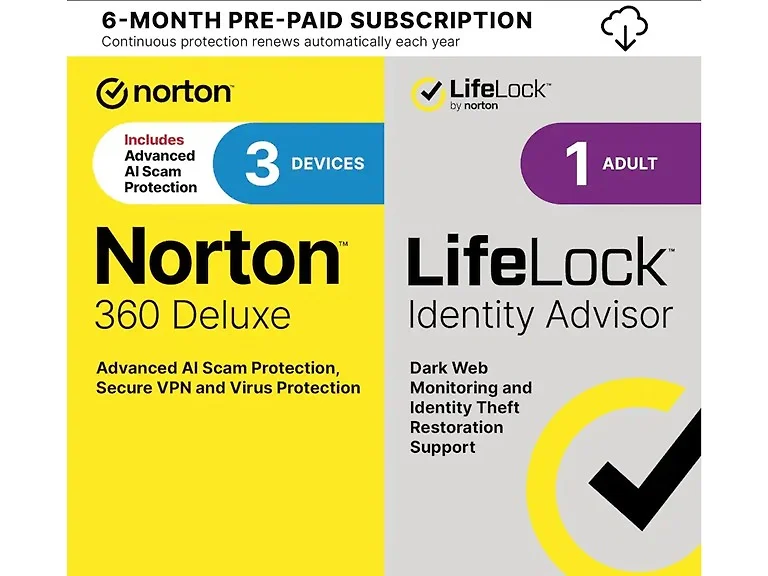 Norton 360 3 Device with LifeLock Identity Advisor & VPN (6 Month Subscription)