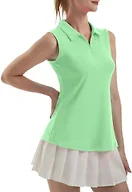 FKEEP Women's Sleeveless Polo Golf Tennis Shirt Tank Tops T-Shirts V-Neck with Collar Quick Dry Workout Athletic (Light Green, L)