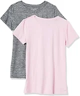 Amazon Essentials Women's Active Quick Dry Tech Stretch Short-Sleeve T-Shirt, V-Neck or Crewneck, Moisture-Wicking, Pack of 2, Grey Space Dye/Light Pink, X-Small