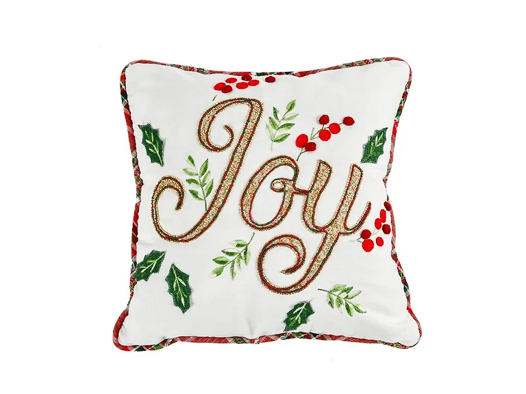 National Tree Company 18"x18" Joy Embroidered Plaid Back
