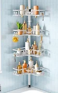 HAMITOR Corner Shower Organizer, 4-Tier Tension Pole Caddy with Hook, White