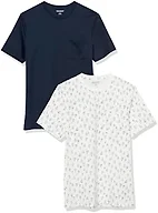 Amazon Essentials Men's Short-Sleeve Crewneck Pocket T-Shirts, Pack of 2, Navy/Boat Print, X-Small