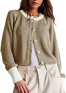 UNCLECAT Womens Cropped Cardigan Sweaters - Light Khaki, Medium