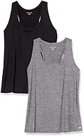 Amazon Essentials Women's Active Quick Dry Tech Stretch Racerback Scoop Neck Tank Top, Pack of 2, Black/Dark Grey Space Dye, Small