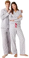 Amazon Essentials Women's Flannel Long-Sleeve Button Front Shirt and Pant Pajama Set, Dusty Blue Candy Canes, Medium