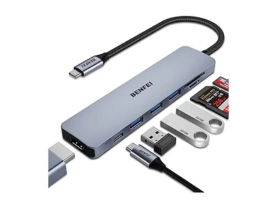 7 in 1 USB C Hub Multiport Adapter- Grey