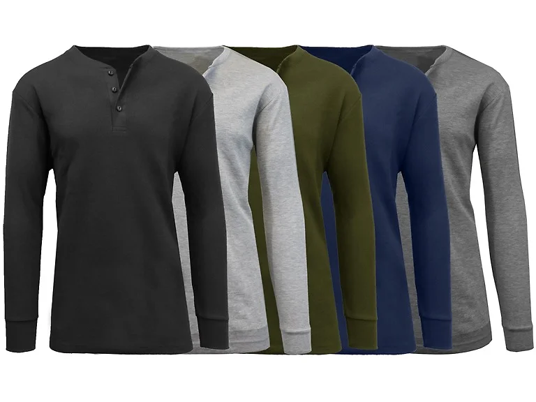3Pk Mens L/S Henley Thermal Shirt