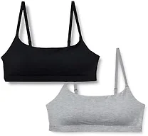 Amazon Essentials Women's Cotton Jersey Adjustable Scoop Bralette, Black/Medium Grey Heather, Large