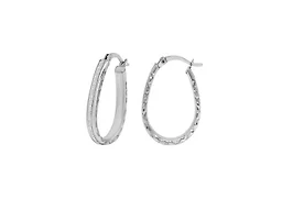 Yeidid Italian Sterling Silver Crystal Dust Oval Shape Hoop Earrings