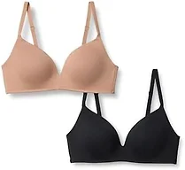 Amazon Essentials Women's Cotton Jersey Lined Plunge Bralette, Black/Washed Bronze, 32DD