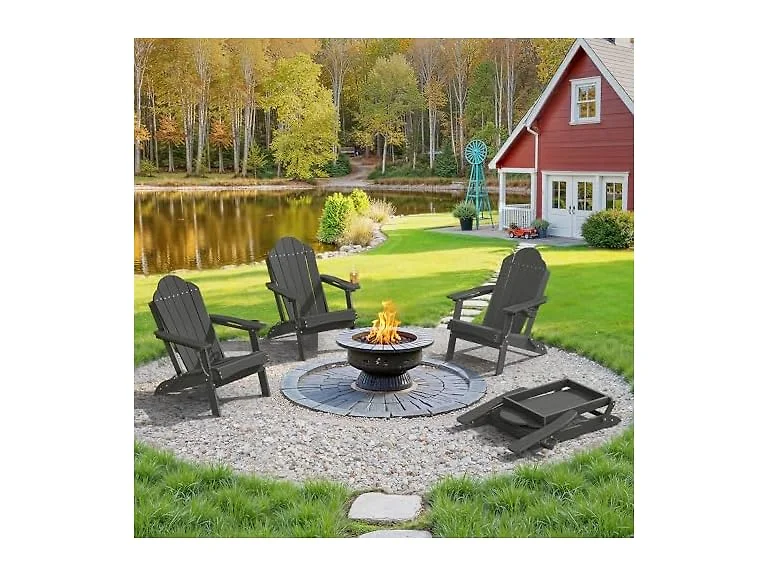 LUE BONA Set of 2 Black Adirondack Chairs