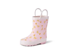 Amazon Essentials x Sofia Grainge Unisex Toddlers' Waterproof Rubber Rain Boots for Boys and Girls, Light Pink Giraffes, 5 Toddler