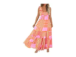 CURBODO Women Summer Maxi Dress Smocked Flowy Beach Boho Dress with Pockets