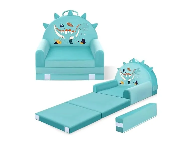 Dinosaur Kids Couch, 2-in-1 Fold Sofa