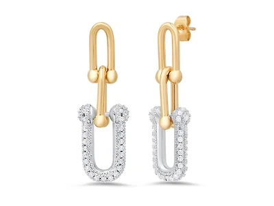 18K Gold Plated CZ Link Drop Earrings