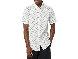 Amazon Essentials Men's Short-Sleeve Regular-Fit Stretch Poplin Shirt Shirt, -Light Blue, Bird Print, Small